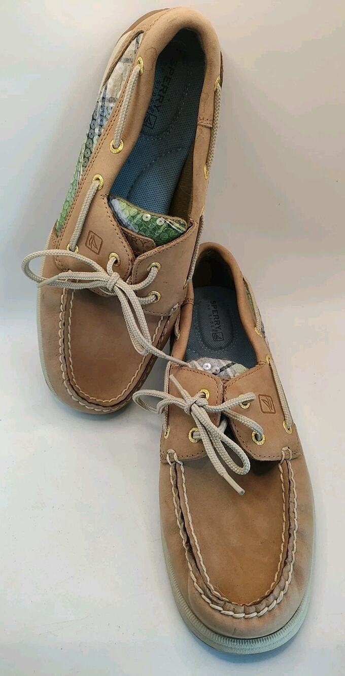 Sperry Top-Sider Boat Shoes Women's Sz 8.5 M Leather Plaid Sequin Accent